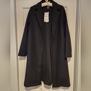 Zara Open Front Soft Coat with Pockets, black, size medium. NWT.